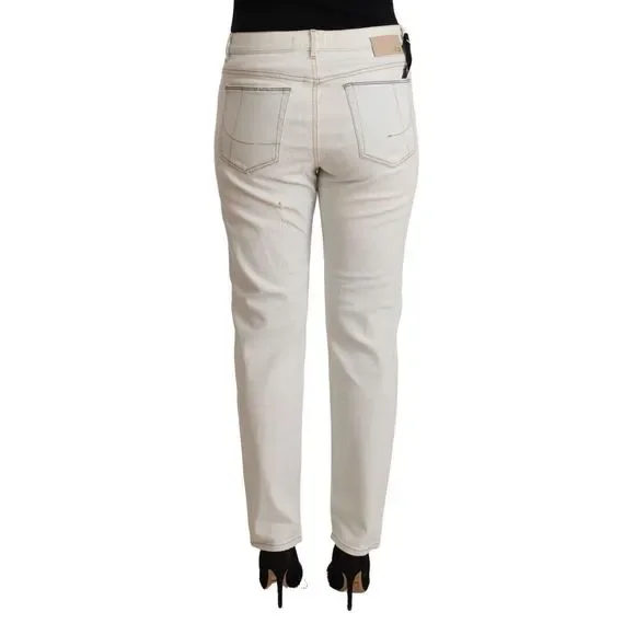 PINKO White Cotton Distressed Mid Waist Skinny Denim Jeans